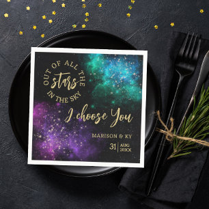 Celestial Night Sky Pink Teal Nebula Star Wedding Napkin
