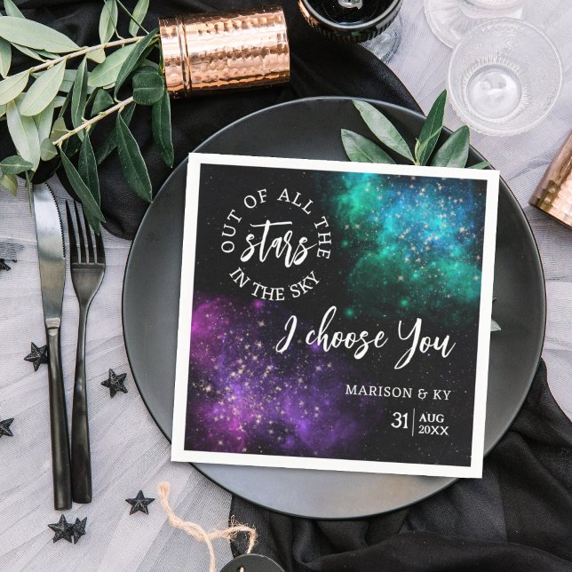 Celestial Night Sky Pink Teal Nebula Star Wedding Napkin (Creator Uploaded)