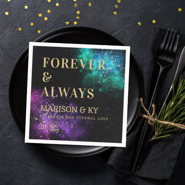Celestial Night Sky Pink Teal Nebula Star Wedding Napkin (Creator Uploaded)