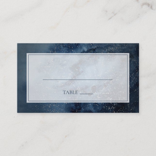 Celestial Night Sky | Silver Flat Wedding Place Card (Front)
