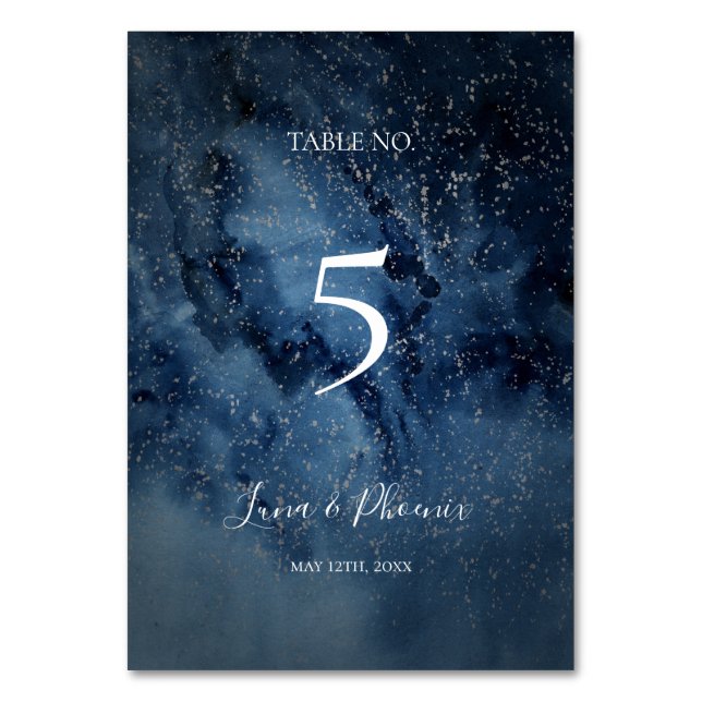 Celestial Night Sky | Silver Table Number (Front)
