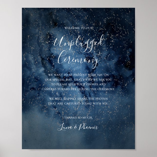 Celestial Night Sky Silver Unplugged Ceremony Sign (Front)