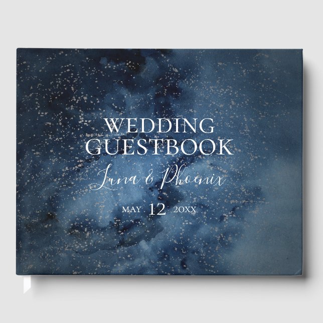 Celestial Night Sky | Silver Wedding Guest Book (Front)