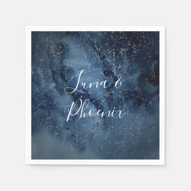Celestial Night Sky | Silver Wedding Napkins (Front)