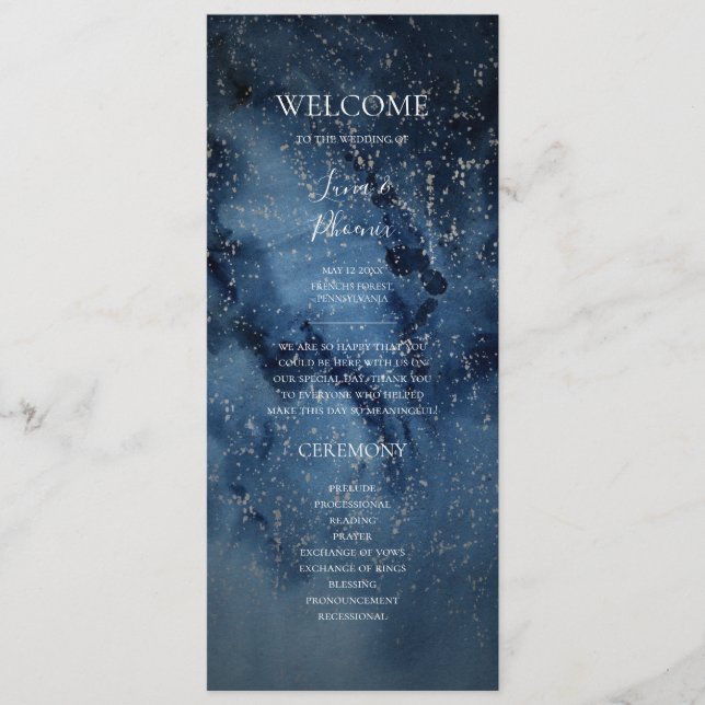 Celestial Night Sky | Silver Wedding Program Programme (Front)