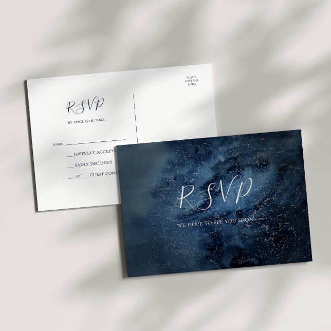 Celestial Night Sky | Silver Wedding RSVP Postcard (Creator Uploaded)