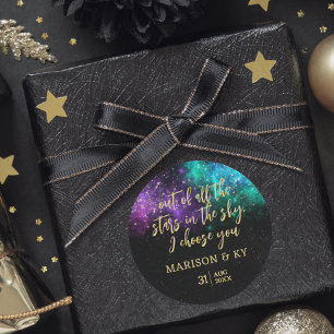 Celestial Night Sky Space Nebula Gold Star Wedding Classic Round Sticker