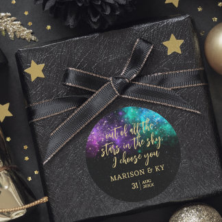 Celestial Night Sky Space Nebula Gold Star Wedding Classic Round Sticker