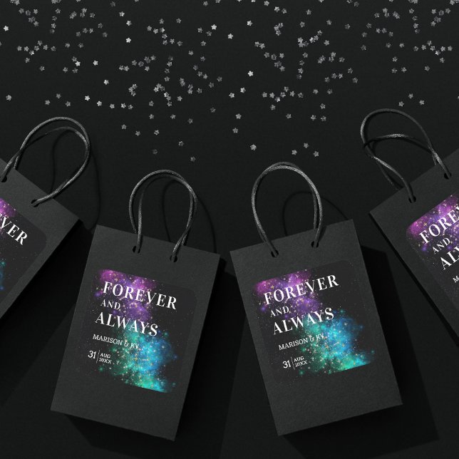 Celestial Night Sky Space Nebula Gold Star Wedding Square Sticker (Creator Uploaded)