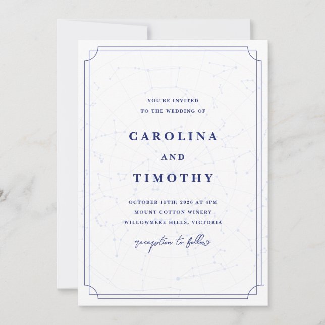 Celestial Night Sky Watercolour Wedding Invitation (Front)