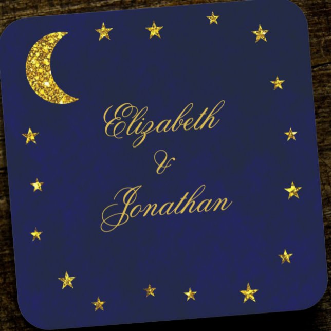 Celestial Night Sky Wedding Square Paper Coaster (Creator Uploaded)