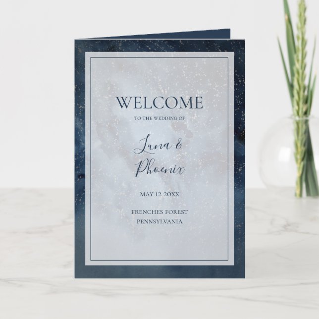 Celestial Night Sky With Frame Folded Wedding Programme (Front)
