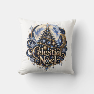 Celestial Noel Moon and Stars Throw Pillow