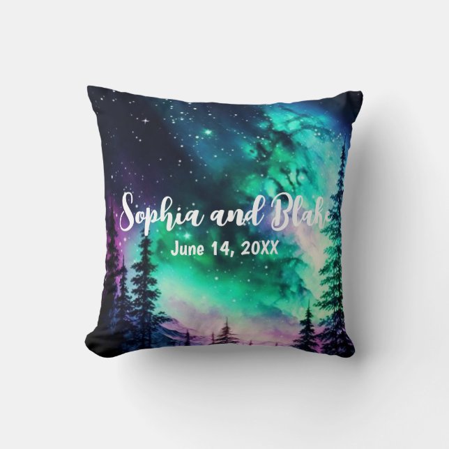 Celestial Northern Lights Wedding Cushion (Front)