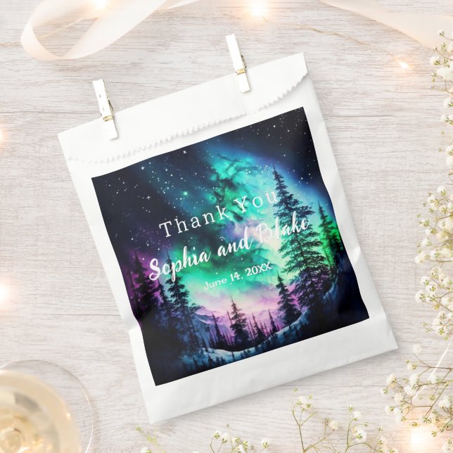 Celestial Northern Lights Wedding Favour Bags (Clipped)
