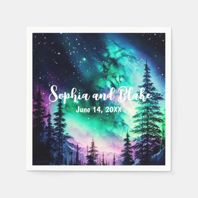 Celestial Northern Lights Wedding Napkin (Front)