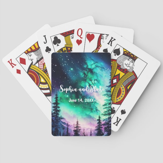 Celestial Northern Lights Wedding Playing Cards (Back)