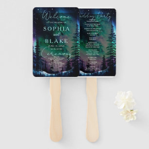 Celestial Northern Lights Wedding Program Hand Fan