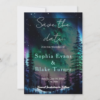 Celestial Northern Lights Wedding Save the Date  Invitation