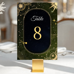Celestial Olive Green Shooting Star Wedding Table Number