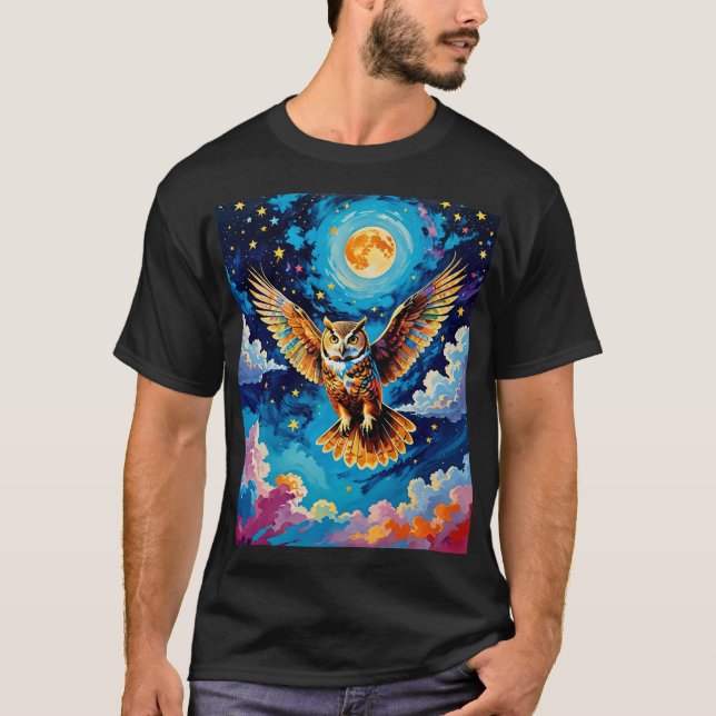 Celestial Owl in Starry Skies Tee (Front)