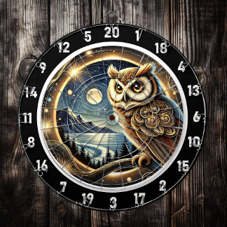 Celestial Owl Nightscape Art Dartboard