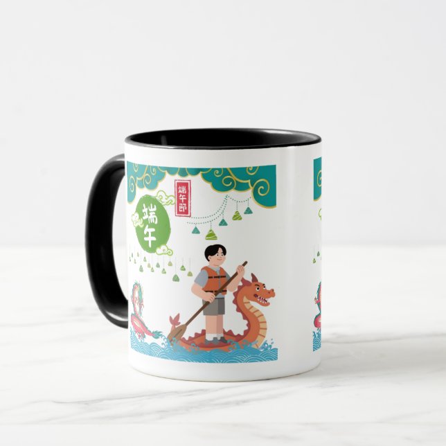 Celestial paddle dance black & white mug (Front Left)