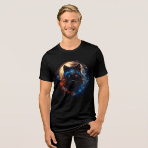 Celestial Panther with Moon & Sacred Geometry Tri-Blend Shirt