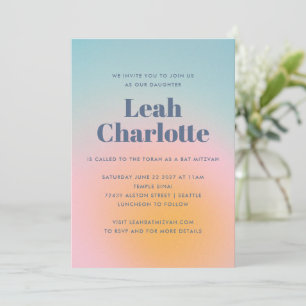Celestial Pastel Blue Grainy Gradient Bat Mitzvah Invitation