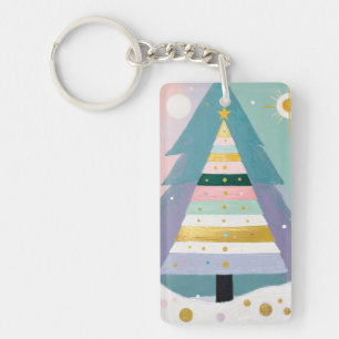 Celestial Pastel Christmas Tree Key Ring