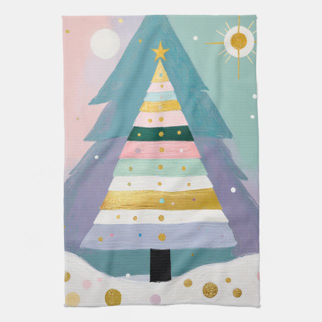 Celestial Pastel Christmas Tree Tea Towel (Vertical)