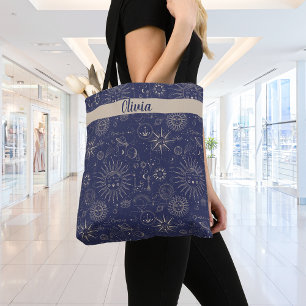 Celestial Pattern Navy Personalised Tote Bag
