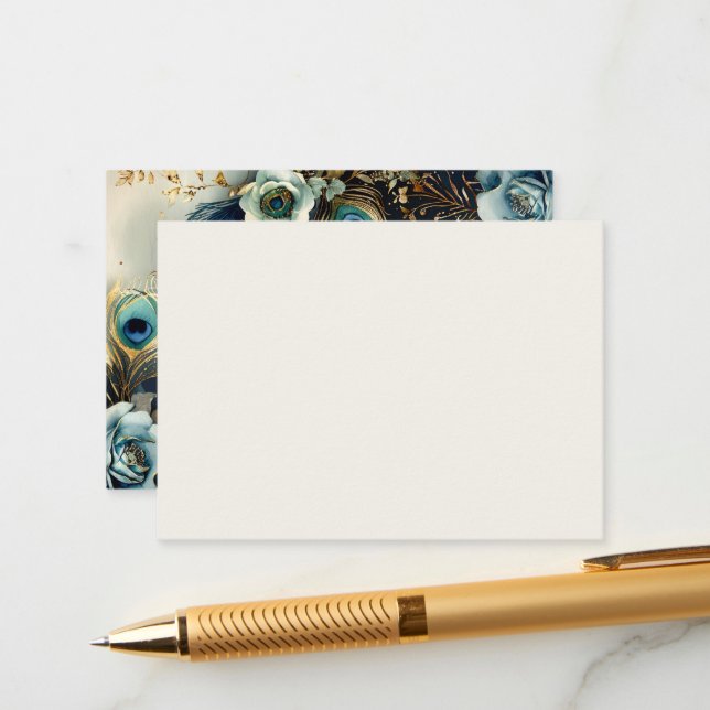 Celestial Peacock Feathers Elegant Wedding Enclosure Card (Front/Back In Situ)