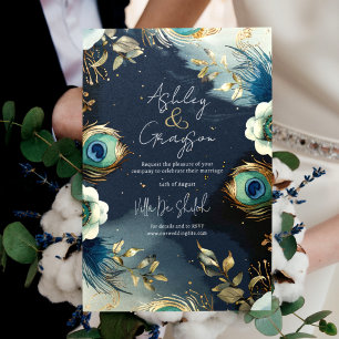 Celestial Peacock Feathers Elegant Wedding Invitation