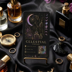Celestial Perfume Luxury Black Gold QR Business Card