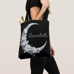 Celestial Personalised Moon Goddess Name on Black Tote Bag