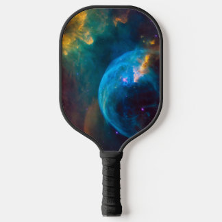 Celestial Photo Teal and Aqua Bubble Nebula Pickleball Paddle