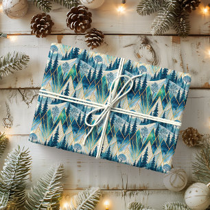 Celestial Pines Mountain Abstract Winter  Wrapping Paper