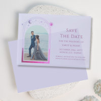 Celestial Pink Blue Photo Wedding Save The Date