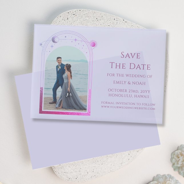 Celestial Pink Blue Photo Wedding Save The Date Vellum Invitations (Creator Uploaded)