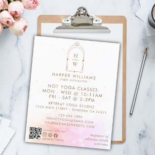 Celestial Pink Monogram Yoga Instructor QR Code Flyer