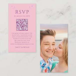 Celestial Pink Purple Budget QR Code RSVP Photo Enclosure Card