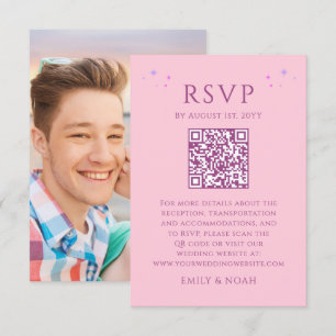 Celestial Pink Purple Budget QR Code RSVP Photo Enclosure Card