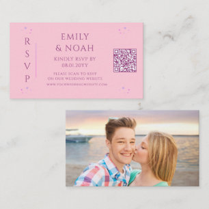 Celestial Pink Purple Budget QR Code RSVP Photo Enclosure Card