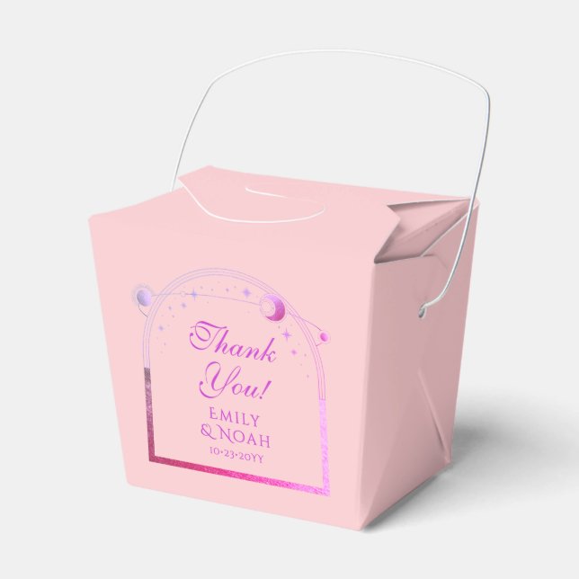 Celestial Pink Purple Sun Moon Stars Wedding Favour Box (Front Side)