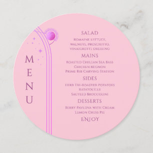 Celestial Pink Purple Sun Moon Stars Wedding Menu