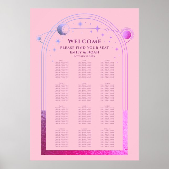 Celestial Pink Purple Sun Moon Stars Wedding Poster (Front)