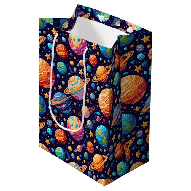 Celestial Planets and Stars Medium Gift Bag (Front Angled)