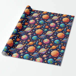 Celestial Planets and Stars Wrapping Paper