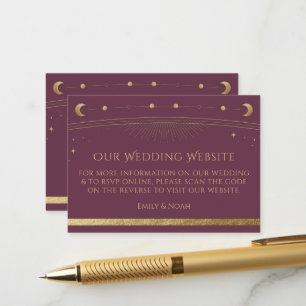 Celestial Plum Gold Wedding Website QR Code RSVP Enclosure Card